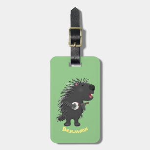 Cute funny porcupine playing banjo cartoon luggage tag