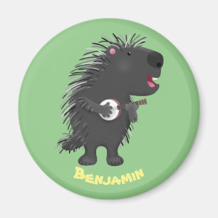 Cute funny porcupine playing banjo cartoon magnet
