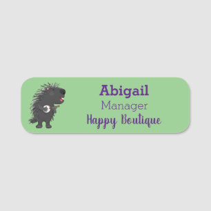 Cute funny porcupine playing banjo cartoon name tag