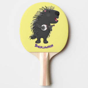 Cute funny porcupine playing banjo cartoon ping pong paddle