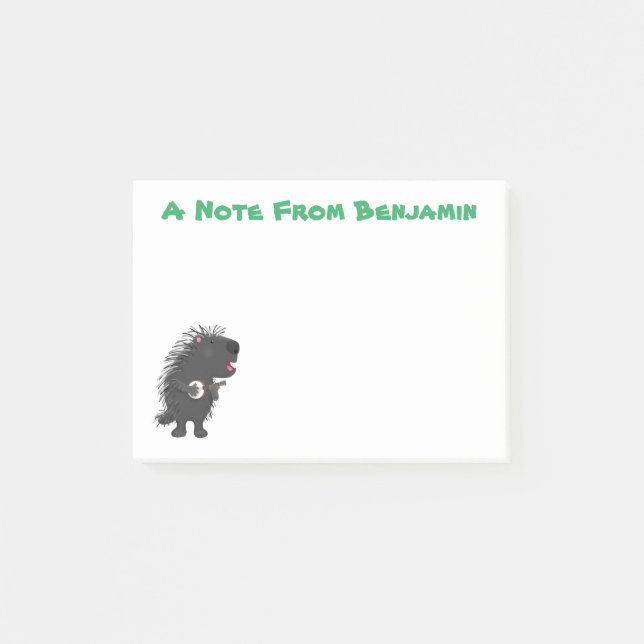 Cute funny porcupine playing banjo cartoon post-it notes (Front)