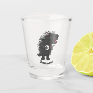 Cute funny porcupine playing banjo cartoon shot glass