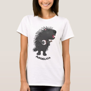 Cute funny porcupine playing banjo cartoon T-Shirt