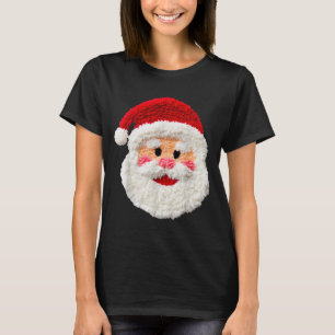 Cute Funny Preppy Faux Yarn Santa Claus Face Merry T-Shirt