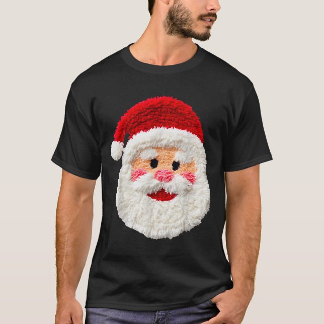 Cute Funny Preppy Faux Yarn Santa Claus Face Merry T-Shirt (Front)