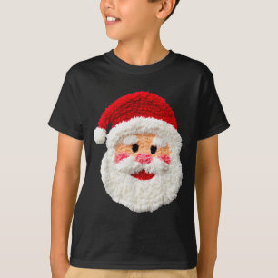 Cute Funny Preppy Faux Yarn Santa Claus Face Merry T-Shirt