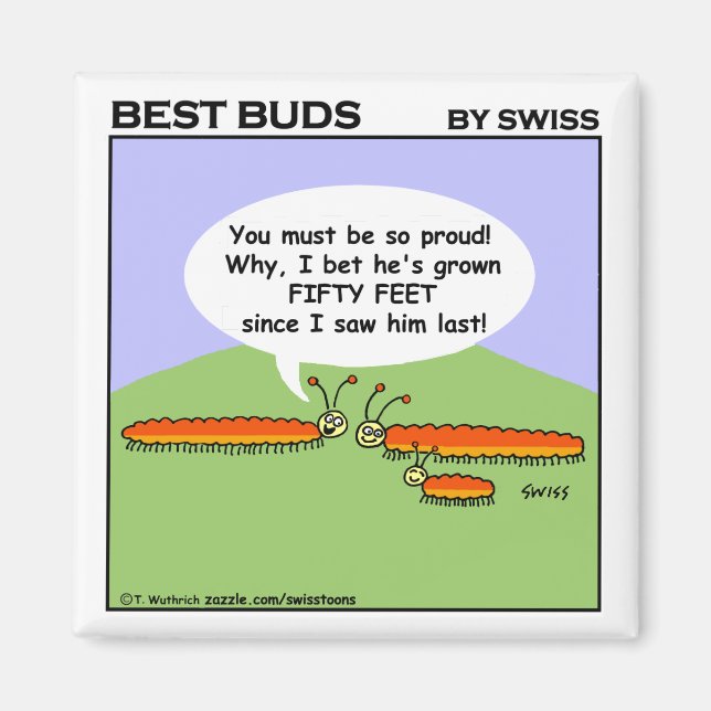 Cute Funny Proud Mom & Child Caterpillar Cartoon Magnet (Front)