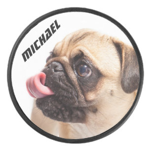 Cute & Funny Pug custom name hockey puck