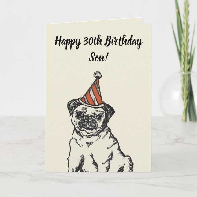 Cute Funny Pug Grey Son 30th Birthday Card (Front)