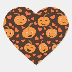Cute funny pumpkins pattern with heart shapes Heart Sticker