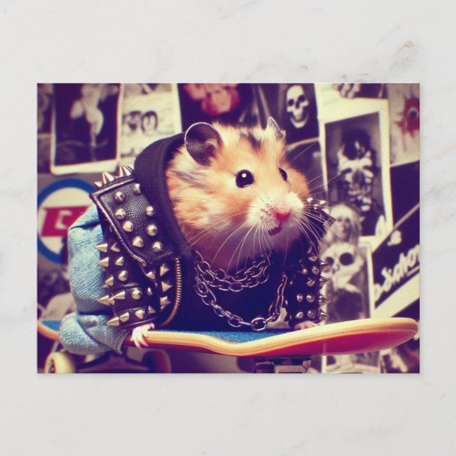 Cute Funny Punk Skateboarding Hamster Postcard (Front)