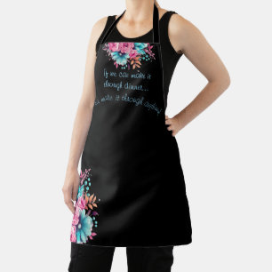 Cute Funny Quote Pink & Teal Watercolor Florals  Apron