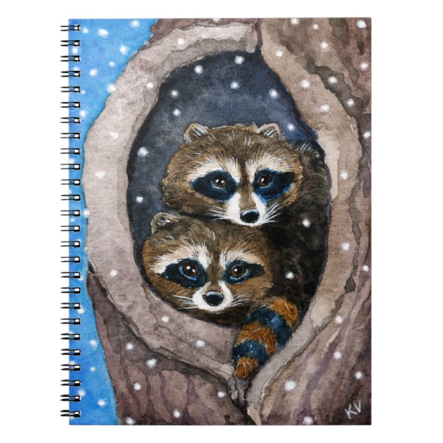 Cute funny raccoons winter snow Notebook (Front)
