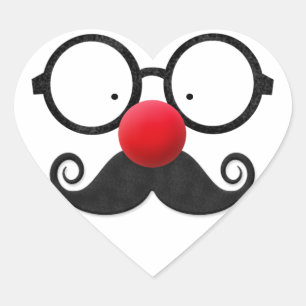 Cute funny red nose round black glasses moustache heart sticker