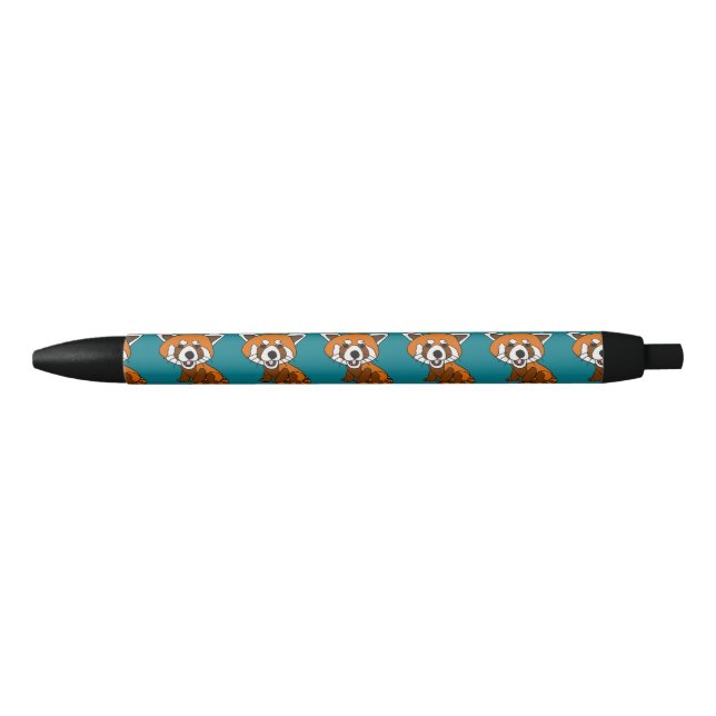 Cute Funny Red Panda Cartoon Black Ink Pen (Front)