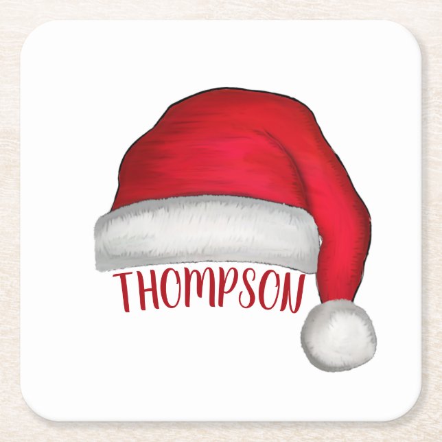 Cute Funny Red Santa Holiday Custom Christmas Square Paper Coaster (Front)