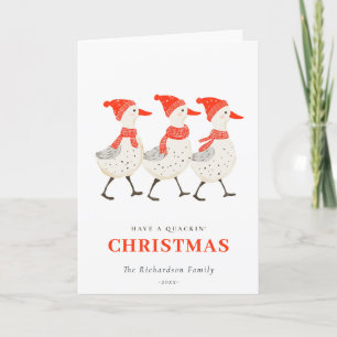 Cute Funny Red Winter Quacking Christmas Ducks  Holiday Card