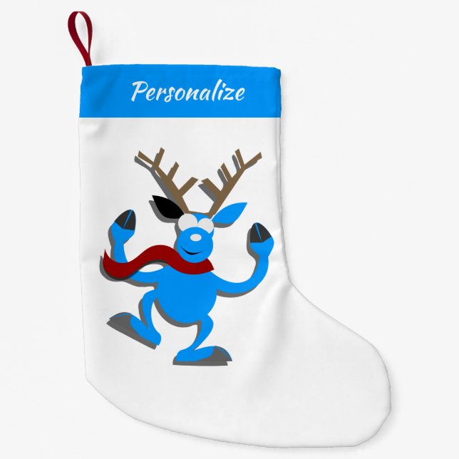 Cute & Funny Reindeer Cartoon Christmas Holiday Small Christmas Stocking (Front)