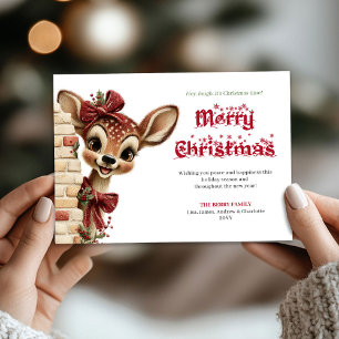 Cute Funny Reindeer Cartoon Holiday Greeting Card