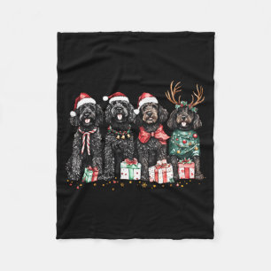 Cute Funny Reindeer Santa Black Goldendoodle Dogs Fleece Blanket