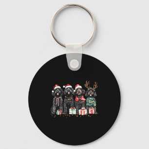 Cute Funny Reindeer Santa Black Goldendoodle Dogs  Key Ring