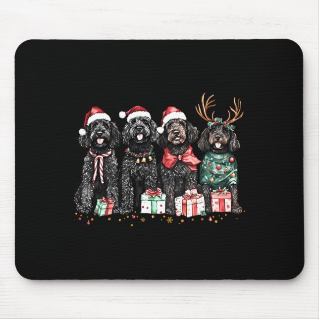 Cute Funny Reindeer Santa Black Goldendoodle Dogs  Mouse Mat (Front)