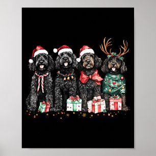 Cute Funny Reindeer Santa Black Goldendoodle Dogs  Poster