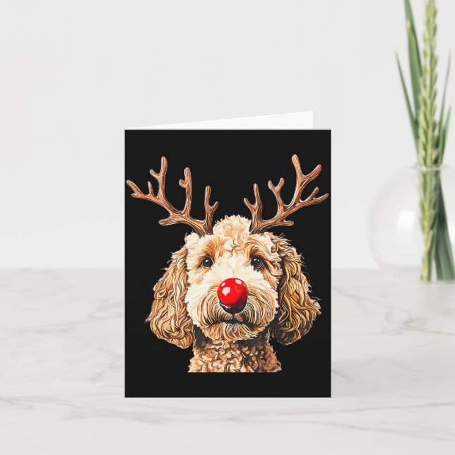 Cute Funny Reindeer Santa Goldendoodle Christmas T Card (Front)