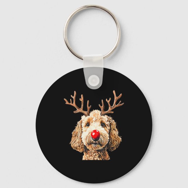 Cute Funny Reindeer Santa Goldendoodle Christmas T Key Ring (Front)