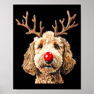 Cute Funny Reindeer Santa Goldendoodle Christmas T Poster