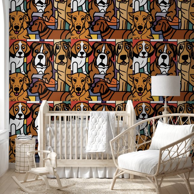 Cute Funny Rescue Dog Abstract Art Pattern Wallpaper (Kids)