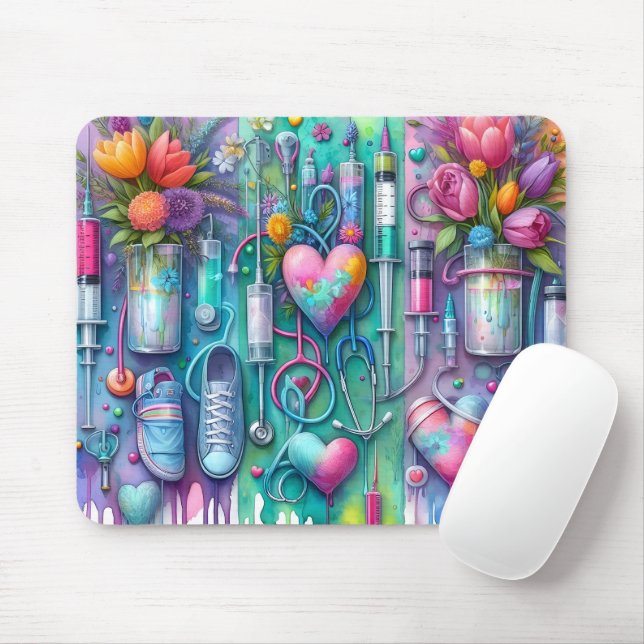 Cute/Funny RN Nurse Mouse Mat (With Mouse)