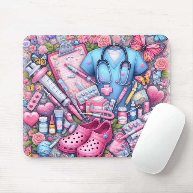 Cute/Funny RN Nurse Mouse Mat (With Mouse)