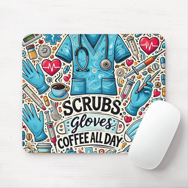 Cute/Funny RN Nurse Mouse Mat (With Mouse)