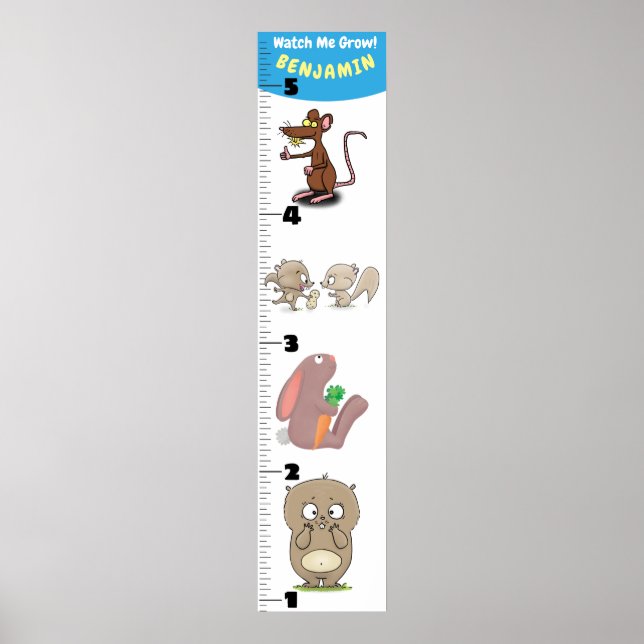 Cute funny rodents animals cartoon growth chart (Front)