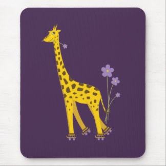 Cute Funny Roller Skating Cartoon Giraffe Purple Mouse Mat
