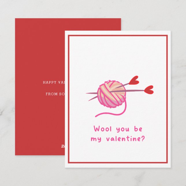 Cute Funny Romantic Wool you be My Valentine  Holiday Card (Front/Back)