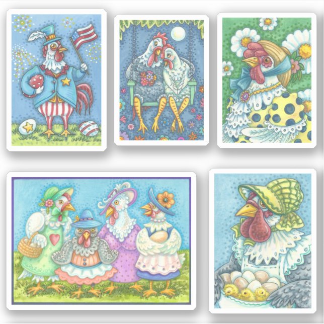 CUTE FUNNY ROOSTERS, CHICKENS & HENS (Front)
