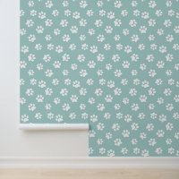 Cute Funny Sage Green & White Cat Dog Paw Prints