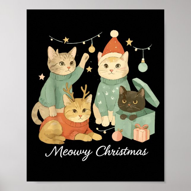 Cute Funny Santa Cat Lovers Kitten Meowy Christmas Poster (Front)