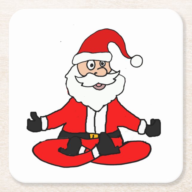 Cute Funny Santa Claus doing Yoga Christmas Square Paper Coaster (Front)