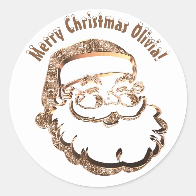 Cute Funny Santa Claus Elegant Gold Faux Glitter Classic Round Sticker (Front)