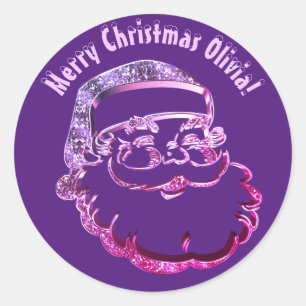 Cute Funny Santa Claus Elegant Modern Purple Classic Round Sticker
