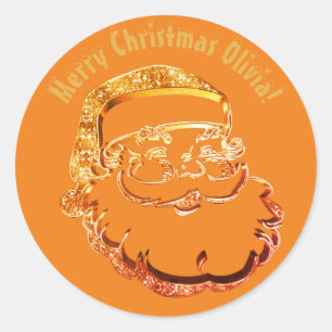 Cute Funny Santa Claus Elegant Sunny Orange Classic Round Sticker