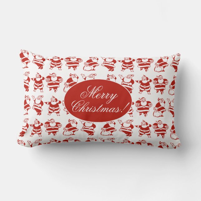 Cute Funny Santa Claus Pattern Red Christmas Decor Lumbar Cushion (Front)