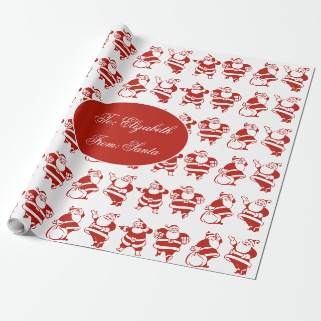 Cute Funny Santa Claus Pattern Red Christmas Wrapping Paper (Unrolled)