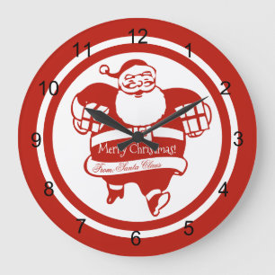 Cute Funny Santa Claus Red and White Christmas Large Clock