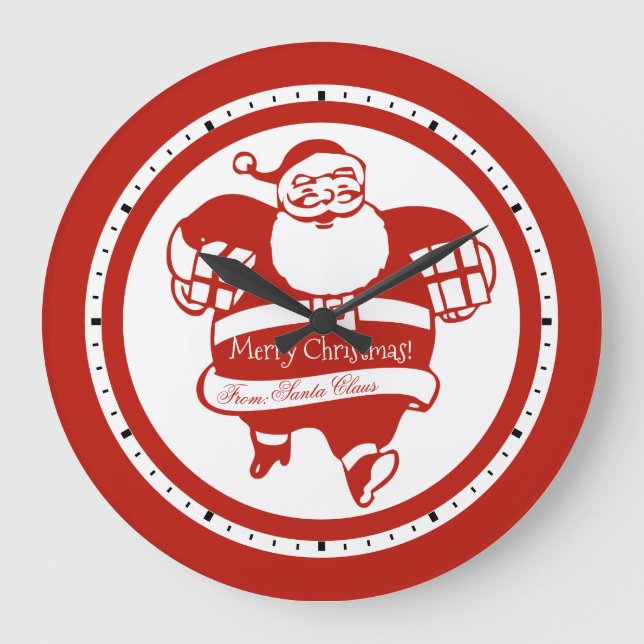 Cute Funny Santa Claus Red and White Christmas Large Clock (Front)