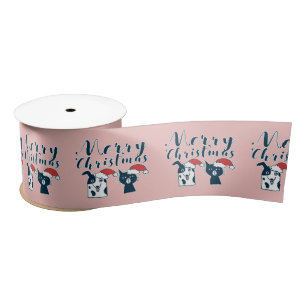 Cute Funny Santa Dog Cat   Merry Christmas Satin Ribbon
