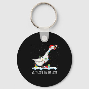 Cute Funny Santa Duck Silly Goose On The Loose Chr Key Ring